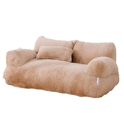 Luxury Cat Plush Bed Beige fluffy sofa on a white background