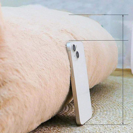 Luxury Cat Plush Bed Smartphone on a dog's back with a clear focus on the phone