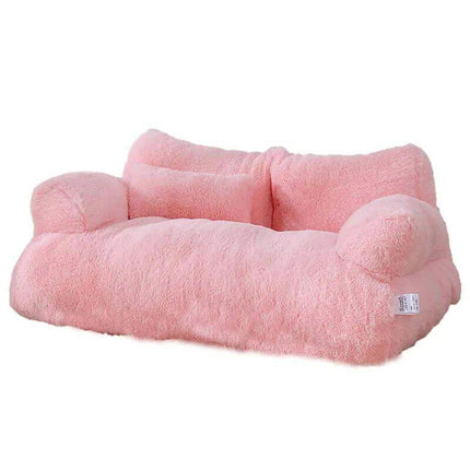 Luxury Cat Plush Bed Pink plush pet bed on a white background