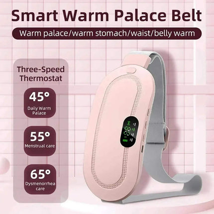 Menstrual Relief Heating Belt with digital display on a pink background
