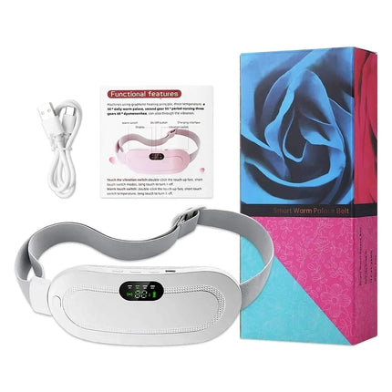 Menstrual Relief Heating Belt with control panel and accessories for instant cramp relief and comfort.