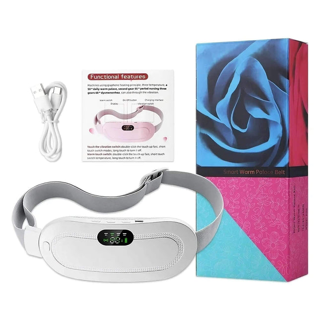 Menstrual Relief Heating Belt with control panel and accessories for instant cramp relief and comfort.