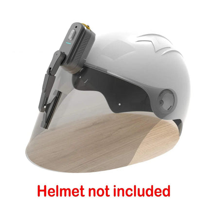 Helmet with Motorcycle Helmet Wiper attached on the visor on a white background, with text 'Helmet not included'.