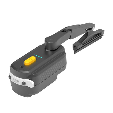 Gray Motorcycle Helmet Wiper with a yellow button on a white background