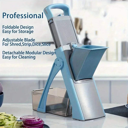 Foldable Multi-Functional Vegetable Cutter with adjustable blade on a kitchen counter