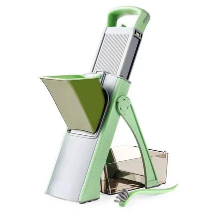 Green and silver Multi-Functional Vegetable Cutter on a white background