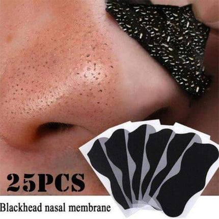 Nose Blackhead Remover Strips for Clear, Smooth Skin with a close-up of a nose and blackhead membranes.