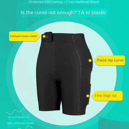 Pelvic Floor Trainer EMS Shorts  training features on a teal background