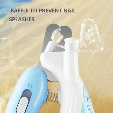 Pet Nail Clipper with Led Light showing baffle feature to prevent nail splashes for safe grooming. - Astoria Lifestyle