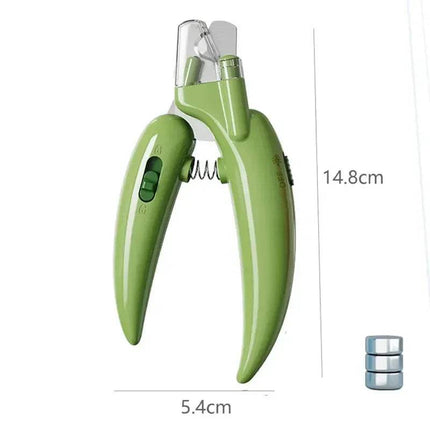 Pet Nail Clipper with Led Light, ergonomic design, precision tool for safe pet grooming, dimensions 14.8cm x 5.4cm.