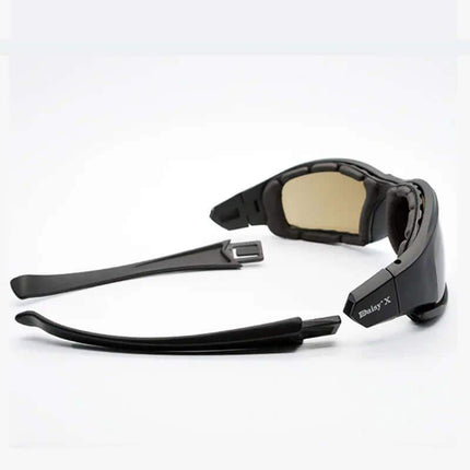 Photochromic Tactical Polarized Sunglasses black with beige lenses on a white background