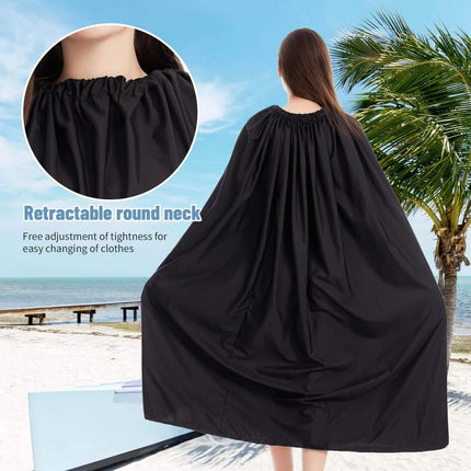 Person wearing a black Portable Beach Changing Cover for Quick & Private Changing