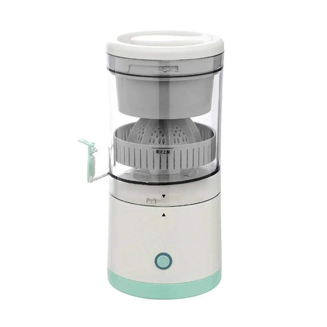 White and green Portable Electric Juicer on a white background