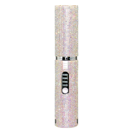 Pink Portable Hair Straightener with rhinestone embellishments on a white background