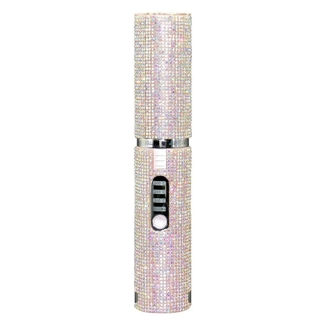 Pink Portable Hair Straightener with rhinestone embellishments on a white background