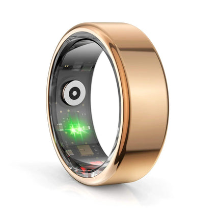 Gold smart ring with electronic components on a white background. Astoria Lifestyle