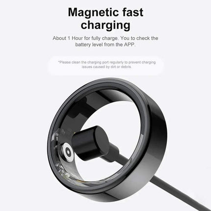 Smart Ring with Magnetic fast charging feature with text on a white background. Astoria Lifestyle