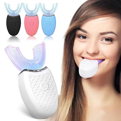 U-Shaped Ultrasonic Toothbrush with colorful mouthpieces, showcasing effortless deep cleaning for a brighter smile.