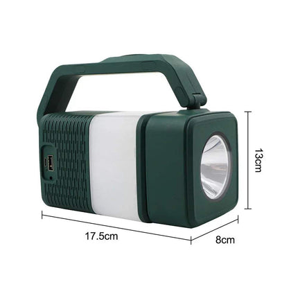 Green and white USB LED Camping Night Light with dimensions on a white background - Astoria Lifestyle