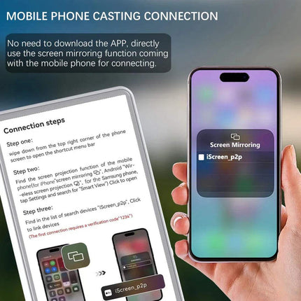Vlog Selfie Monitor connected to mobile device for screen mirroring and wireless content sharing.