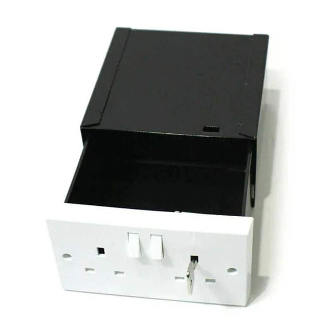 Wall Socket Safe Black with white switch panel on a white background