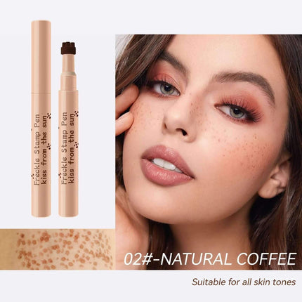 Waterproof Freckle Pen displayed with natural skin and freckles for a sun-kissed look on various skin tones.