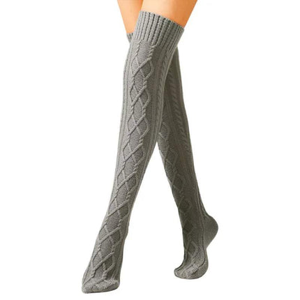 Gray Winter Wool Over Knee Socks for Women, Warm & Stylish on a white background