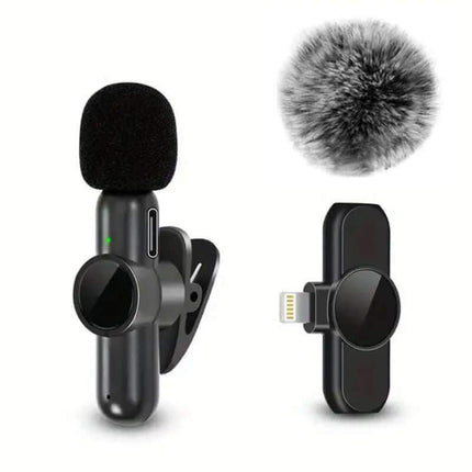 Wireless Lavalier Microphone with a windscreen on a white background