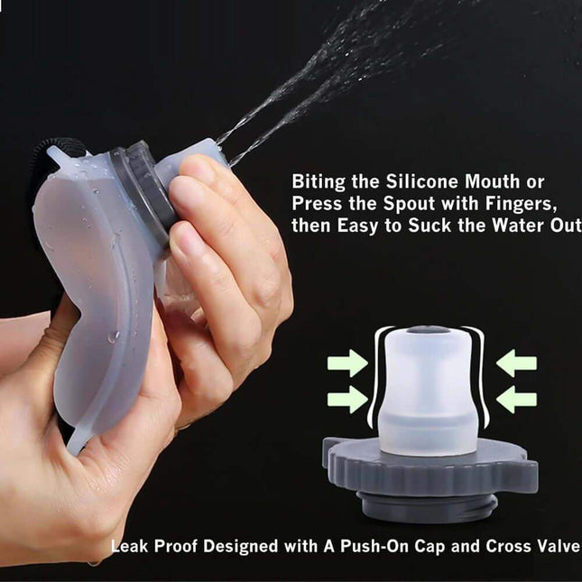 Wrist Water Bottle. Silicone water bottle spout with text on a black background