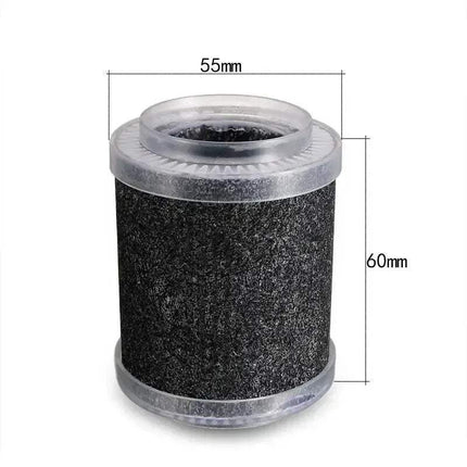 Black Xiaomi Air Purifier cylindrical filter  with dimensions labeled on a white background