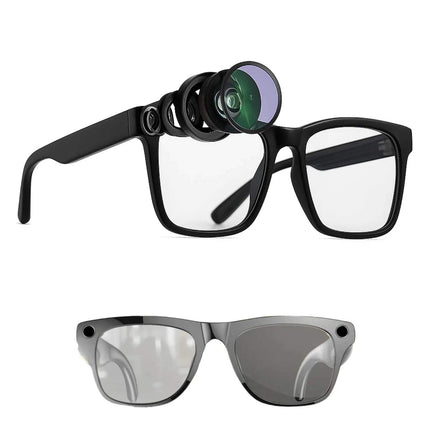 AI Smart Glasses. Black and gray glasses with additional lenses on a white background. Astoria Lifestyle