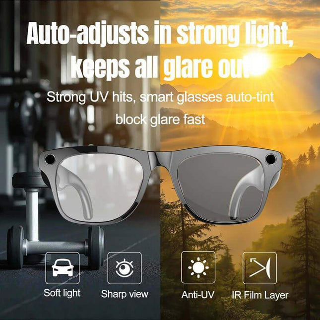 AI Smart Glasses. Smart glasses with anti-UV and IR film layer features, shown with a scenic background. Astoria Lifestyle