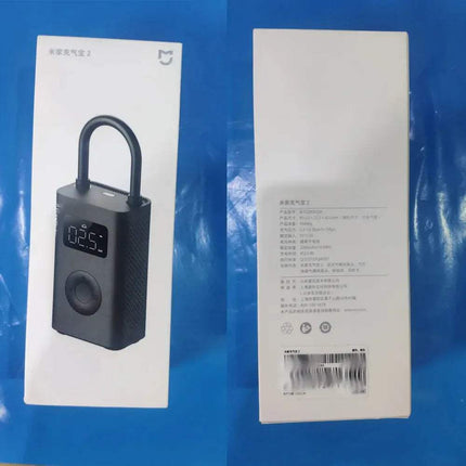 Xiaomi Mijia Electric Air Compressor Pump packaging with a digital  illustration on a blue background. Astoria Lifestyle