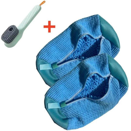 Two Blue Shoe Washing Machine Bag 360° Deep Cleaning & Footwear Protection with shoe brush on a white background