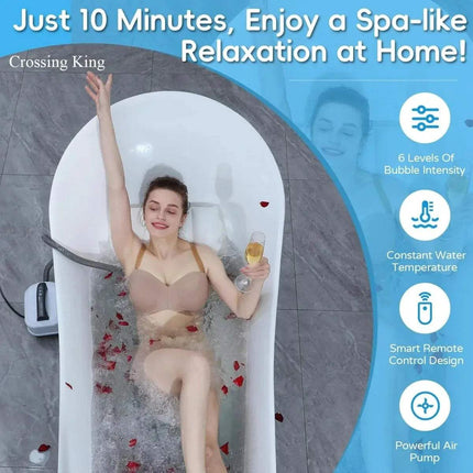 Woman enjoying luxury with Bath Electric Bubble Mat, relaxing in a spa-like atmosphere at home.