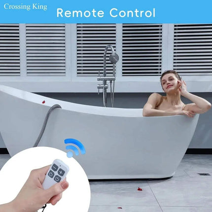 Bath Electric Bubble Mat with remote control for enhanced spa massage experience in a modern bathtub.