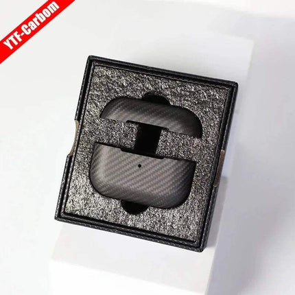 1K Matte Black Carbon Fiber Case for AirPods Pro in a box with 'YTF-Carbon' branding on a white background