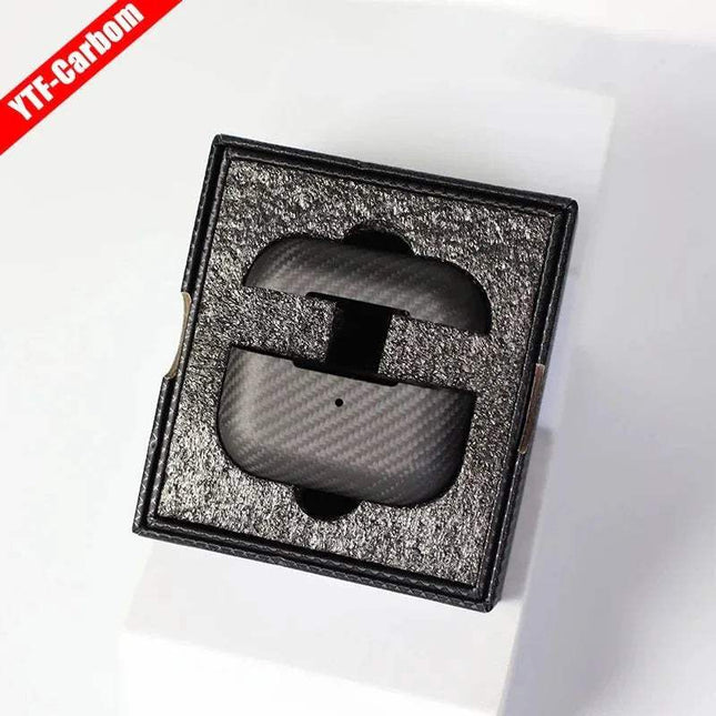 1K Matte Black Carbon Fiber Case for AirPods Pro in a box with 'YTF-Carbon' branding on a white background