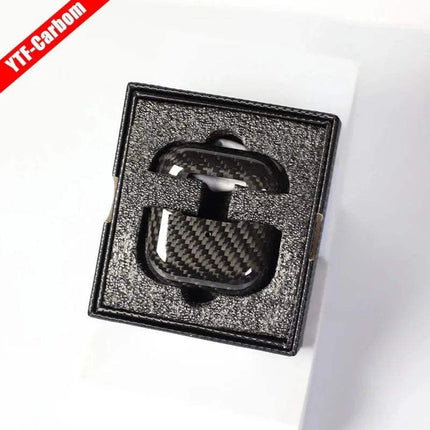 Shinny black Carbon Fiber Case for AirPods Pro in a box with YTF-Carbon branding.