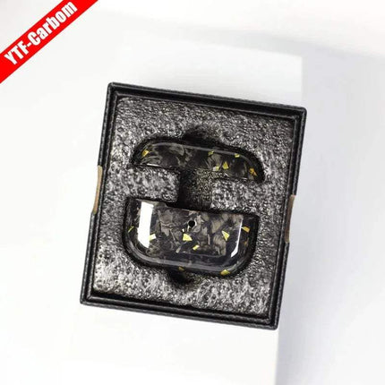 Yellow foil Carbon Fiber Case for AirPods Pro in a textured black box with 'YTF-Carbon' branding.