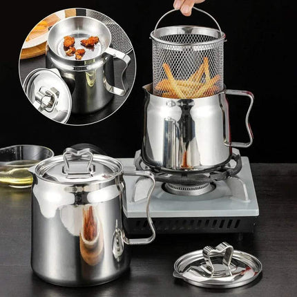 Stainless Steel Frying Pot Even & Crispy Frying Made Easy for home cooking and outdoor use.
