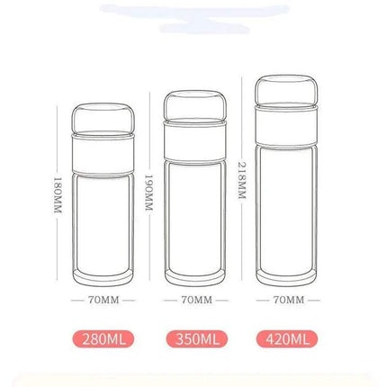 Tea Infuser Bottle with measurements and volume labels 280ML, 350ML, 420ML on a white background.