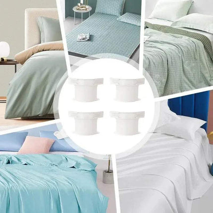 Collage of various Bed Sheet Fasteners and pillows in different colors and styles.