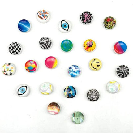 Collection of various colorful buttons for PopPuck Hand Spinner Magnetic Anti-Stress Fidget Toy Fun & Focus on a white background