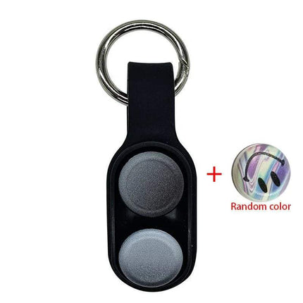 Black PopPuck Hand Spinner Magnetic Anti-Stress Fidget Toy Fun & Focus with two gray buttons and a metal ring, accompanied by a colorful dot and text 'Random color' on a white background.