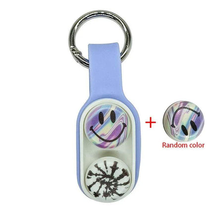 light blue PopPuck Hand Spinner Magnetic Anti-Stress Fidget Toy Fun & Focus with smiley face design on a white background