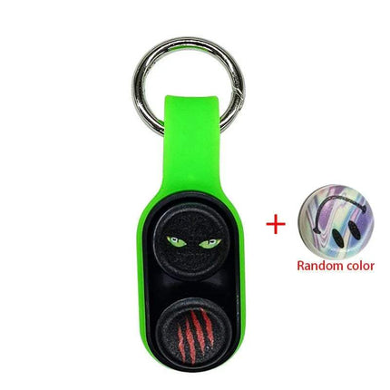PopPuck Hand Spinner Magnetic Anti-Stress Fidget Toy Fun & Focus with green strap and black face design on a white background