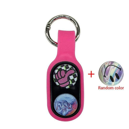 Pink PopPuck Hand Spinner Magnetic Anti-Stress Fidget Toy Fun & Focus with colorful designs on a white background