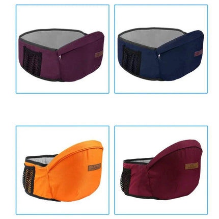 Different color variations of the Ergonomic Baby Waist Seat, showcasing comfort and style for forward-facing infant support.