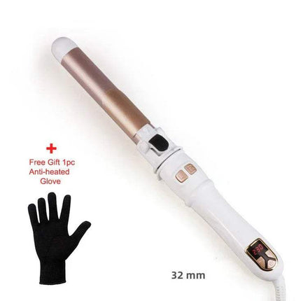 32mm white Automatic Curling Iron Ceramic Barrel with a free anti-heated glove on a white background